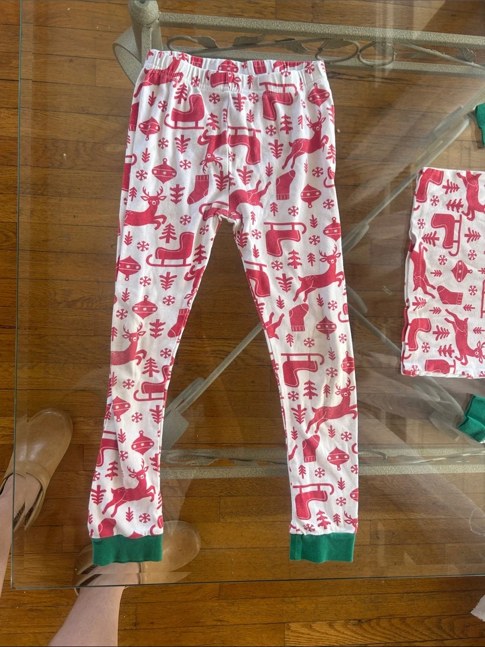 Carter's Red & White Reindeer Holiday Pajama Set with Green Trim kids 7/7A